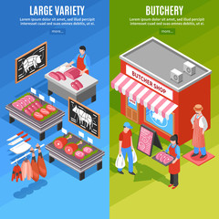 meat shop isometric banners