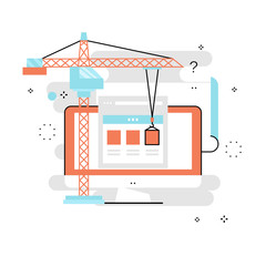 Application development flat line business vector illustration design banner, software API prototyping and testing background. Smartphone interface building process, website coding concept