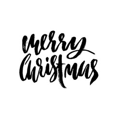 Wall Mural - Hand drawn phrase Merry Christmas. Modern dry brush lettering design. Vector typography illustration. Holiday poster.