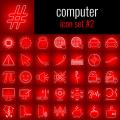 Computer. Icon set 2. White line icon on red gradient backgrpund.