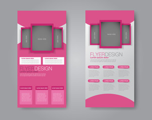 Vector flyer and leaflet design. Set of two side brochure templates. Vertical banners. Pink color.