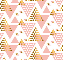 Wall Mural - geometry triangle pattern. gold stylized vector illustration. art nouveau seamless ornamented patter
