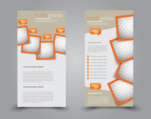 Wall Mural - Skinny flyer or leaflet design. Set of two side brochure template or banner.  Vector illustration. Orange color.