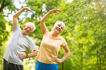 Senior Couple Exercising In Park
