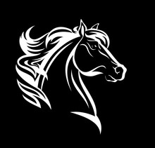 Horse Profile Design - White Head Against Black Background Vector Illustration