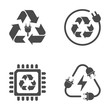 Recycle sign, e-waste garbage icons on white background