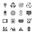 Recycling e-waste garbage, Contains such Icons as Electronic waste, Monitor, Phone, Battery and more.
