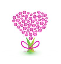 Tree Filled With Pink Roses And A Ribbon Tree Trunk, Abstract Vector Icon