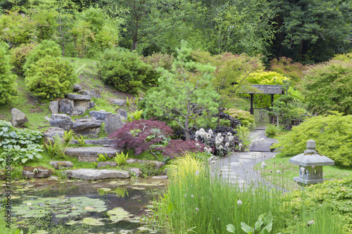 Oriental Style Rock Garden With A Small Pond Stone Lantern