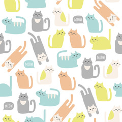 Canvas Print - Colorful seamless pattern with cute cats. Vector background