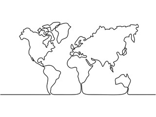 Wall Mural - Continuous line drawing. Map of the Earth. Vector illustration