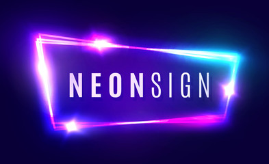 Wall Mural - night club neon sign. blank 3d retro light signboard with shining neon effect. techno frame with glo