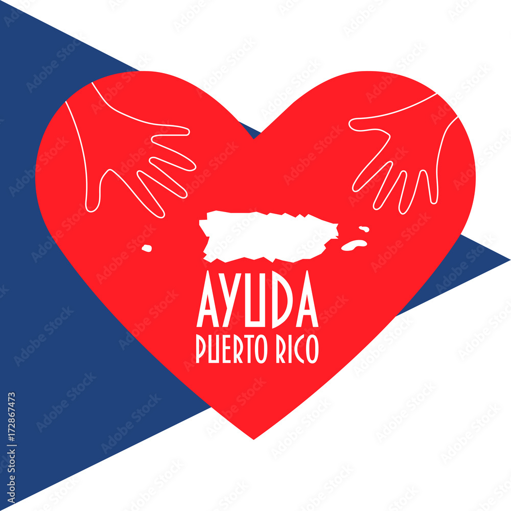 Puerto Rico Support Vector Illustration: helping hands, heart, Puerto Rico map. Support for ...