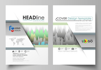 Wall Mural - The vector illustration of the editable layout of two A4 format modern covers design templates for brochure, magazine, flyer, report. Rows of colored diagram with peaks of different height.