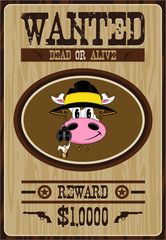 Wall Mural - Cute Cartoon Wild West Cow Cowboy Wanted Poster