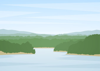 Vector illustration: Summer river landscape