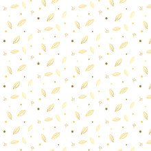 Gold Seamless Pattern Of Leaf Flowers Vector
