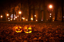 Two Kind Halloween Pumpkins In The Park