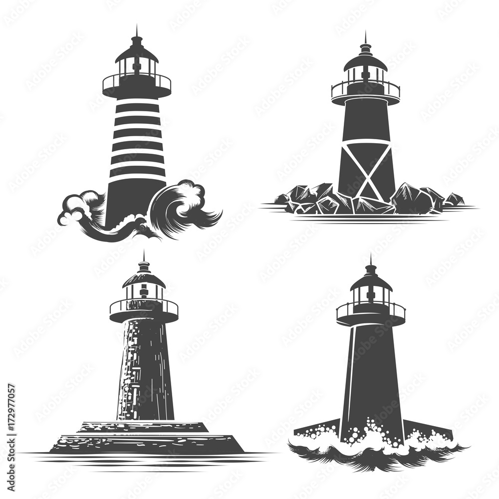 Lighthouse emblem Set - obrazy, fototapety, plakaty 