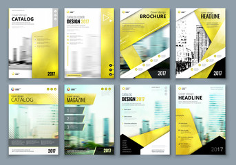 Wall Mural - Cover design set. Yellow Corporate business template for brochure, report, catalog, magazine, book, booklet. Layout with modern elements and abstract background. Creative vector concept