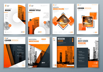 Wall Mural - Cover design set. Orange Corporate business template for brochure, report, catalog, magazine, book, booklet. Layout with modern elements and abstract background. Creative vector concept