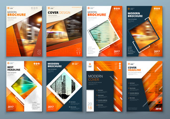Wall Mural - cover design set. orange corporate business template for brochure, report, catalog, magazine, book, 