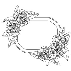 Wall Mural - vector black white contour simple illustration of rose flowers frame