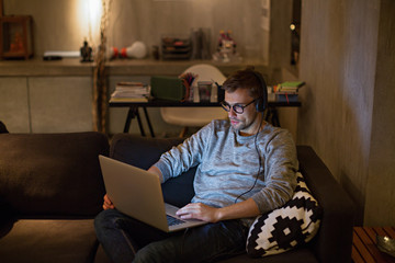 Man working from home at night