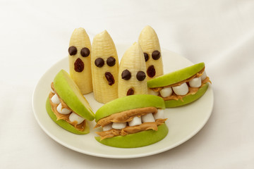 healthy halloween food on white plate