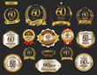 Anniversary golden laurel wreath and badges 60 years vector collection