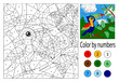 Color by numbers. Education game for smart kids and children. Picture with toucan