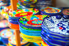 Colorful Traditional Mexican Ceramics On The Street Market