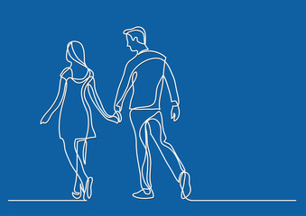 Wall Mural - continuous line drawing of young couple walking together