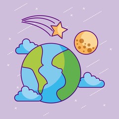 Sticker - planet earth star moon clouds space universe