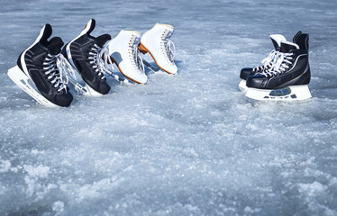 Wall Mural - Skates for winter sports in the open air on the ice.