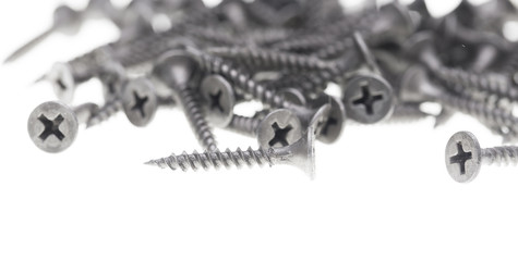 Screws for construction on a white background