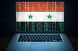 Syrian computer system. Laptop with binary computer code and Syria flag on the screen. Syrian hacker. Internet and network security. 