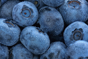 fresh colorful bilberries blueberries as a background. top view blue nature texture