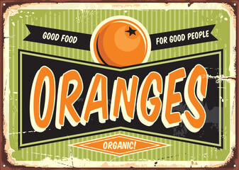 Wall Mural - Fresh organic oranges vintage sign template for fruit vendor. Retro label design for natural food products.