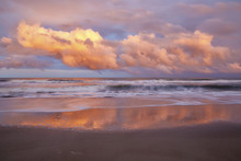 Ocean Waves And Clouds Near Sunset, Kure Beach, North Carolina, USA