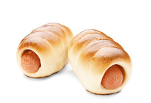 Baked Sausage Rolls On White Background