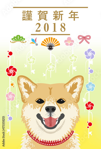 18年 年賀状 柴犬 顔アップ 正面 Stock Vector Adobe Stock