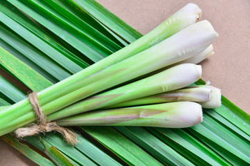 Fresh lemongrass  on wooden texture..