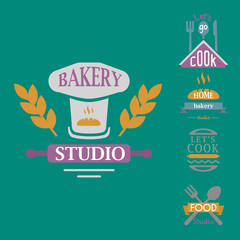 Wall Mural - Cooking badge motivation text vector illustration bakery shop food typography labels design elements