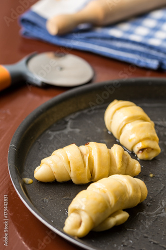 Closeup macro of raw homemade rolls ready for baking Poster Mural XXL