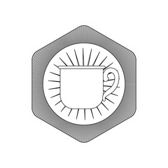 Poster - logo badge decorative of mug of coffee with handle striped gray silhouette on white background vector illustration