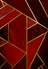Wall Mural - Modern and stylish abstract design poster with golden lines and red geometric pattern.