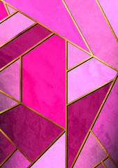 Wall Mural - Modern and stylish abstract design poster with golden lines and pink geometric pattern.