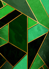 Wall Mural - Modern and stylish abstract design poster with golden lines and green geometric pattern.