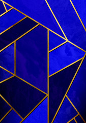Wall Mural - Modern and stylish abstract design poster with golden lines and blue geometric pattern.